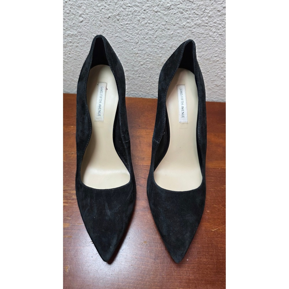 Saks Fifth Avenue Karlie Pumps Women's 10M Black Suede Pointed Toe Stiletto